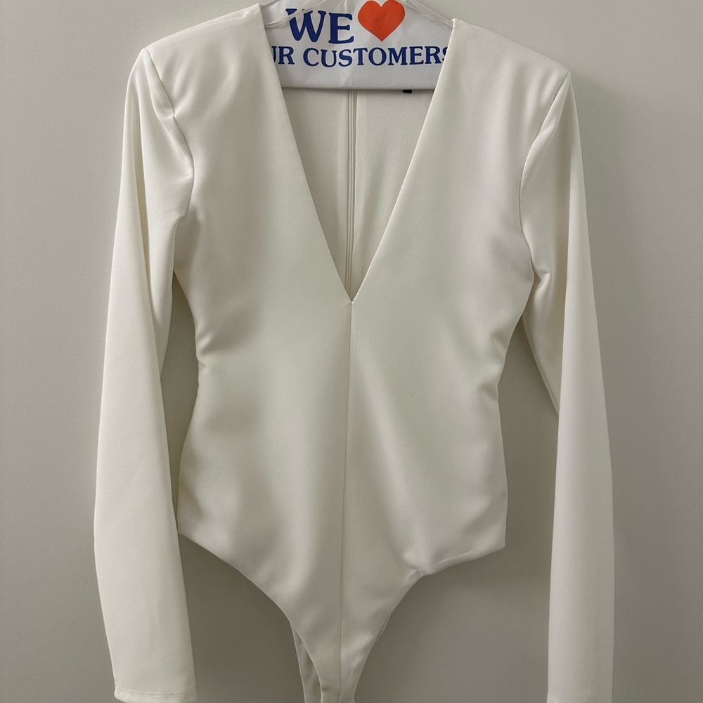 Zara White Bodysuit with Shoulder Pads